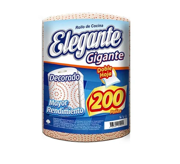 Rollos De Cocina Elegante Doble Hoja (3 Rollos X 200 Hojas)